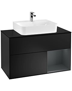 Villeroy und Boch Finion Villeroy und Boch F122HGPD 100cm, couvercle noir mat, étagère à droite Midnight Blue Matt Lacquer , laqué noir mat