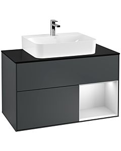 Villeroy und Boch Finion Villeroy und Boch F122MTHG 100cm, plaque de finition noir mat, étagère à droite laqué blanc mat, Midnight Blue Matt Lacquer