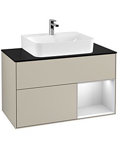 Villeroy und Boch Finion Villeroy und Boch Finion F122MTHH 100cm, cover plate black matt, shelf on the right white matt lacquer, Sand Matt Lacquer