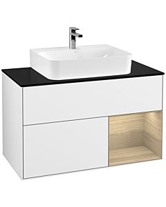 Villeroy und Boch Finion Villeroy und Boch Finion F122PCGF 100cm, cover plate black matt, shelf on the right Oak Veneer , glossy white lacquer