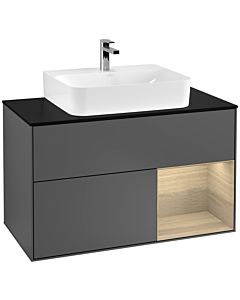 Villeroy und Boch Finion Villeroy und Boch F122PCGK 100cm, plaque de finition noir mat, étagère à droite Oak Veneer , anthracite mat