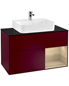 Villeroy und Boch Finion Waschtischunterschrank F122PCHB 100cm, Abdeckplatte black matt, Regal rechts Oak Veneer, Peony Matt
