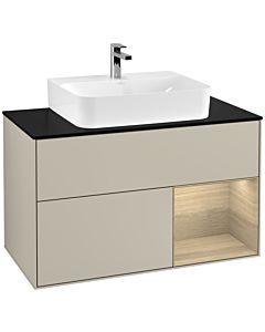 Villeroy und Boch Finion Villeroy und Boch Finion F122PCHH 100cm, cover plate black matt, shelf on the right Oak Veneer , Sand Matt Lacquer