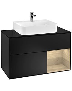 Villeroy und Boch Finion Villeroy und Boch F122PCPD 100cm, plaque de finition noir mat, étagère à droite Oak Veneer , laqué noir mat