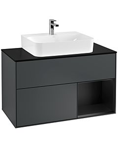 Villeroy und Boch Finion Waschtischunterschrank F122PDHG 100cm, Abdeckplatte black matt, Regal rechts Black matt lacquer, Midnight Blue Matt Lacquer