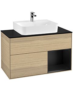 Villeroy und Boch Finion Villeroy und Boch F122PDPC 100cm, plaque de finition noir mat, étagère à droite laqué noir mat, Oak Veneer