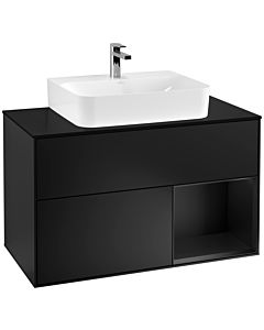 Villeroy und Boch Finion Waschtischunterschrank F122PDPD 100cm, Abdeckplatte black matt, Regal rechts Black matt lacquer, Black matt lacquer