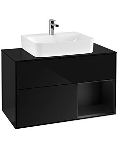 Villeroy und Boch Finion Villeroy und Boch Finion F122PDPH 100cm, cover plate black matt, shelf on the right black matt lacquer, Glossy Black Lacquer