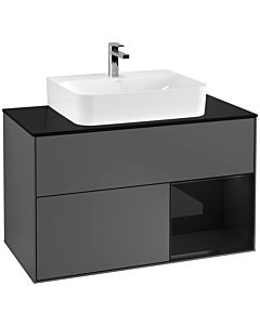 Villeroy und Boch Finion Villeroy und Boch Finion F122PHGK 100cm, cover plate black matt, shelf on the right Glossy Black Lacquer , anthracite matt