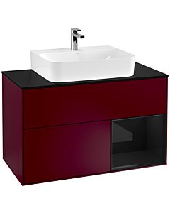 Villeroy und Boch Finion Waschtischunterschrank F122PHHB 100cm, Abdeckplatte black matt, Regal rechts Glossy Black Lacquer, Peony Matt