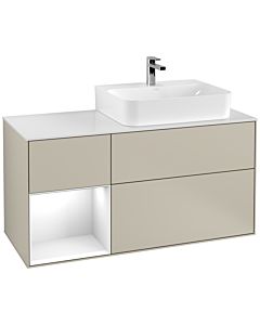 Villeroy und Boch Finion Villeroy und Boch Finion F141GFHH 120cm, cover plate glass white Matt, shelf left Glossy white lacquer, Sand Matt Lacquer