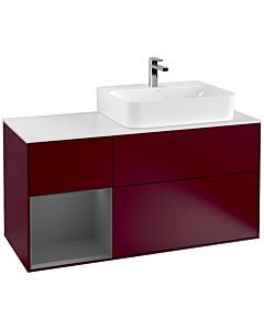 Villeroy und Boch Finion Villeroy und Boch F141GKHB 120cm, plaque de recouvrement verre blanc mat, étagère gauche anthracite mat, Peony Matt