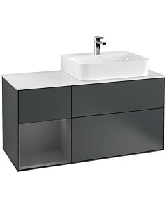 Villeroy und Boch Finion Villeroy und Boch Finion F141GKHG 120cm, top glass white matt, shelf on the left anthracite matt, midnight Blue Matt Lacquer
