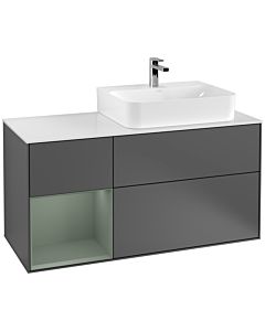 Villeroy und Boch Finion Villeroy und Boch Finion F141GMGK 120cm, top glass white matt, shelf left Olive Matt Lacquer , anthracite matt