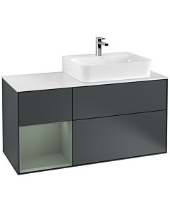 Villeroy und Boch Finion Villeroy und Boch F141GMHG 120cm, plaque de recouvrement verre blanc mat, étagère gauche Olive Matt Lacquer , Midnight Blue Matt Lacquer