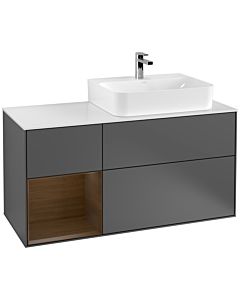 Villeroy und Boch Finion Villeroy und Boch Finion F141GNGK 120cm, top glass white matt, shelf on the left walnut veneer, anthracite matt