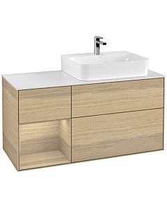 Villeroy und Boch Finion Villeroy und Boch F141PCPC 120cm, couvercle en verre blanc mat, étagère à gauche Oak Veneer , Oak Veneer