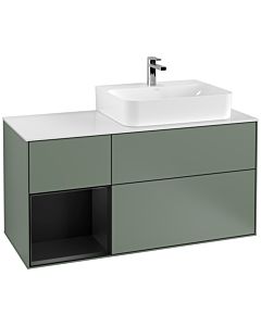 Villeroy und Boch Finion Villeroy und Boch Finion F141PDGM 120cm, cover plate glass white matt, shelf left black matt lacquer, Olive Matt Lacquer