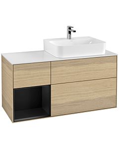 Villeroy und Boch Finion Villeroy und Boch F141PDPC 120cm, couvercle en verre blanc mat, étagère gauche laqué noir mat, Oak Veneer