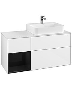 Villeroy und Boch Finion Villeroy und Boch F141PHGF 120cm, plaque de recouvrement verre blanc mat, étagère à gauche Glossy Black Lacquer , laqué blanc brillant