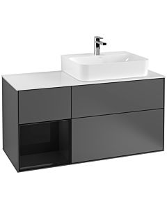 Villeroy und Boch Finion Villeroy und Boch F141PHGK 120cm, plaque de recouvrement verre blanc mat, étagère à gauche Glossy Black Lacquer , anthracite mat