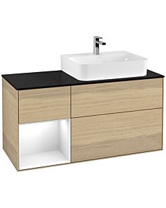 Villeroy und Boch Finion Villeroy und Boch F142GFPC 120cm, couvercle en verre noir mat, étagère gauche laqué blanc brillant, Oak Veneer