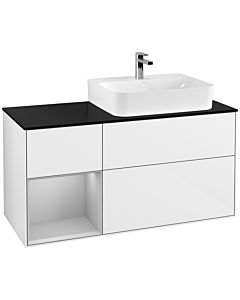 Villeroy und Boch Finion Villeroy und Boch F142GJGF 120cm, plaque de recouvrement verre noir mat, étagère gauche gris clair mat, laqué blanc brillant