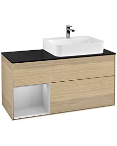 Villeroy und Boch Finion Villeroy und Boch F142GJPC 120cm, couvercle en verre noir mat, étagère gauche gris clair mat, Oak Veneer