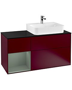 Villeroy und Boch Finion Villeroy und Boch F142GMHB 120cm, couvercle en verre noir mat, étagère gauche Olive Matt Lacquer , Peony Matt
