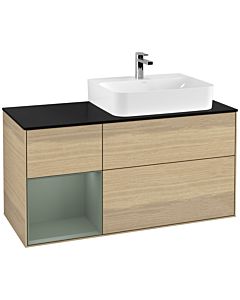 Villeroy und Boch Finion Villeroy und Boch F142GMPC 120cm, plaque de recouvrement verre noir mat, étagère gauche Olive Matt Lacquer , Oak Veneer