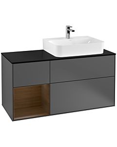 Villeroy und Boch Finion Villeroy und Boch F142GNGK 120cm, plaque de recouvrement verre noir mat, étagère gauche placage noyer, anthracite mat