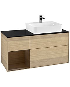 Villeroy und Boch Finion Villeroy und Boch F142GNPC 120cm, couvercle en verre noir mat, étagère gauche placage Oak Veneer , Oak Veneer