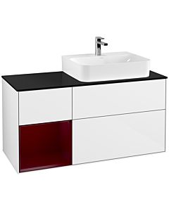 Villeroy und Boch Finion Villeroy und Boch F142HBGF 120cm, plaque de recouvrement verre noir mat, étagère gauche Peony , laqué blanc brillant