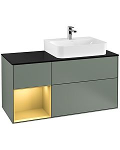 Villeroy und Boch Finion Villeroy und Boch Finion F142HFGM 120cm, cover plate Glass Black Matt, shelf left gold matt, Olive Matt Lacquer