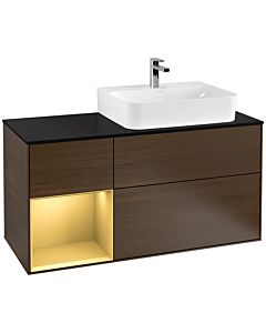 Villeroy und Boch Finion Villeroy und Boch Finion F142HFGN 120cm, top glass black matt, shelf left gold matt, walnut veneer