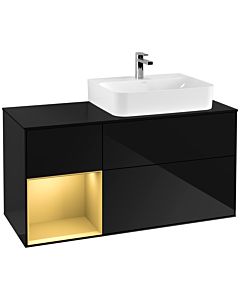 Villeroy und Boch Finion Villeroy und Boch F142HFPH 120cm, plaque de recouvrement verre noir mat, étagère gauche or mat, Glossy Black Lacquer