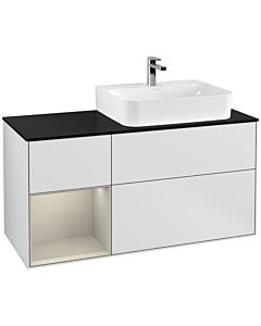 Villeroy und Boch Finion Villeroy und Boch Finion F142HHMT 120cm, top glass black matt, shelf left Sand Matt Lacquer , white matt lacquer