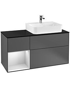 Villeroy und Boch Finion Villeroy und Boch F142MTGK 120cm, plaque de recouvrement verre noir mat, étagère gauche laqué blanc mat, anthracite mat