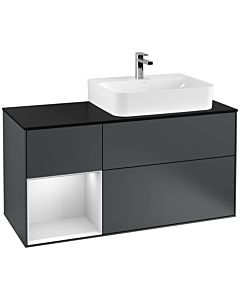 Villeroy und Boch Finion Villeroy und Boch F142MTHG 120cm, couvercle en verre noir mat, étagère gauche laqué blanc mat, minuit Blue Matt Lacquer