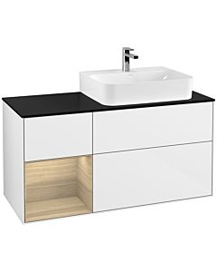 Villeroy und Boch Finion Villeroy und Boch Finion F142PCGF 120cm, cover plate Glass Black Matt, shelf left Oak Veneer , Glossy white lacquer