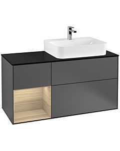 Villeroy und Boch Finion Villeroy und Boch F142PCGK 120cm, couvercle en verre noir mat, étagère à gauche Oak Veneer , anthracite mat