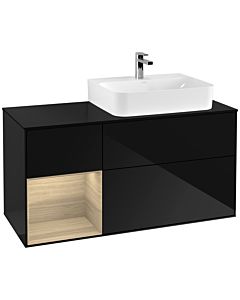 Villeroy und Boch Finion Villeroy und Boch Finion F142PCPH 120cm, cover plate Glass Black Matt, shelf left Oak Veneer , Glossy Black Lacquer
