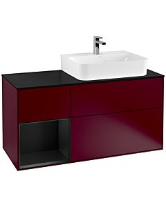 Villeroy und Boch Finion Villeroy und Boch F142PDHB 120cm, couvercle en verre noir mat, étagère gauche laqué noir mat, Peony Matt