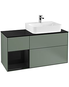 Villeroy und Boch Finion Villeroy und Boch F142PHGM 120cm, plaque de recouvrement verre noir mat, étagère gauche Glossy Black Lacquer , Olive Matt Lacquer