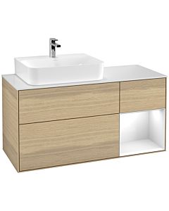 Villeroy und Boch Finion Villeroy und Boch F151GFPC 120cm, plaque de finition blanc mat, étagère à droite Laque blanc brillant, Oak Veneer