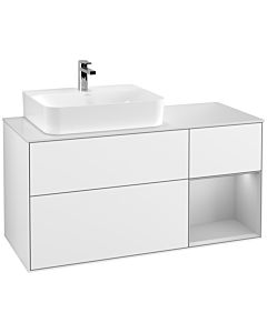 Villeroy und Boch Finion Villeroy und Boch F151GJGF 120cm, plaque de recouvrement blanc mat, étagère à droite gris clair mat, laqué blanc brillant