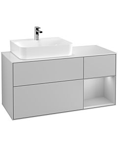 Villeroy und Boch Finion Villeroy und Boch F151GJGJ 120cm, plaque de recouvrement blanc mat, étagère à droite gris clair mat, gris clair mat