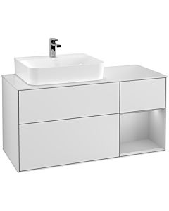 Villeroy und Boch Finion Villeroy und Boch F151GJMT 120cm, couvercle blanc mat, étagère à droite gris clair mat, laqué blanc mat