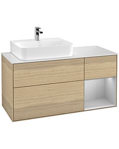 Villeroy und Boch Finion Villeroy und Boch F151GJPC 120cm, plaque de recouvrement blanc mat, étagère droite gris clair mat, Oak Veneer