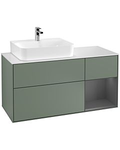 Villeroy und Boch Finion Villeroy und Boch F151GKGM 120cm, plaque de finition blanc mat, étagère droite anthracite mat, Olive Matt Lacquer